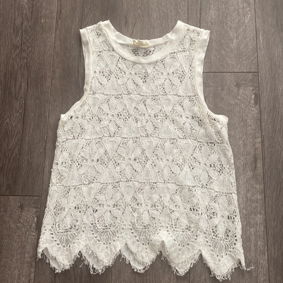 Deletta Anthro Boho White Lace Scalloped Tank Top XS - Picture 2 of 5
